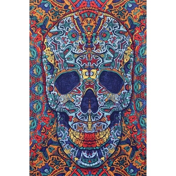 New 3D Colorful Sugar Skull Tapestry 60X90 Day of the Dead Skulls Wall Decor NIP - Picture 1 of 2